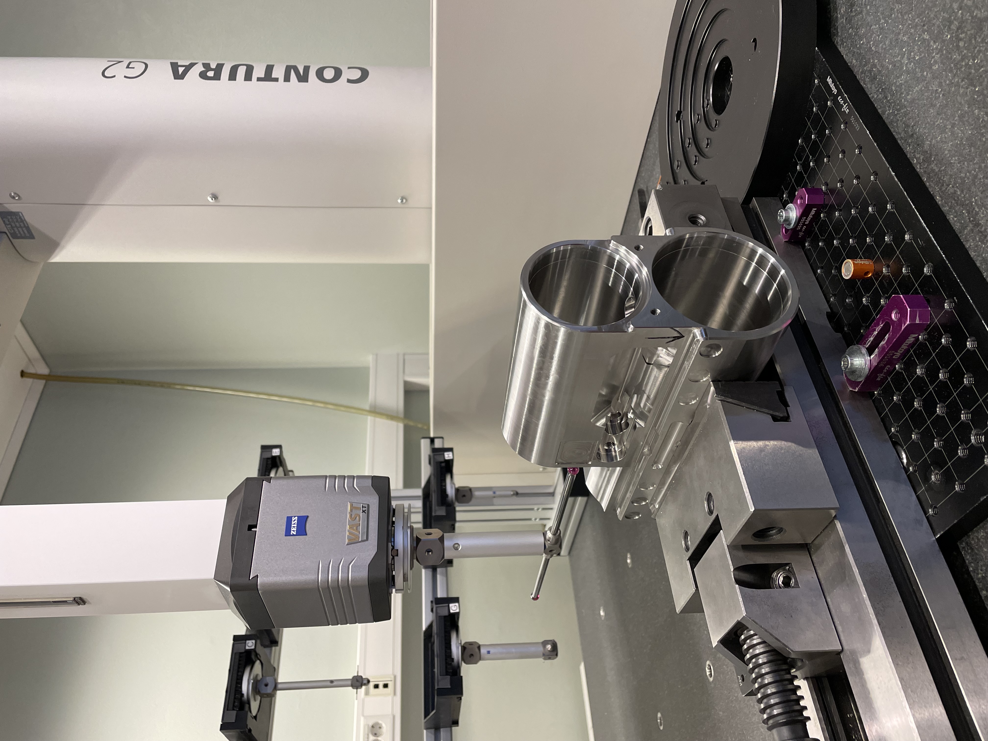 Machined component set up in a ZEISS coordinate measuring machine