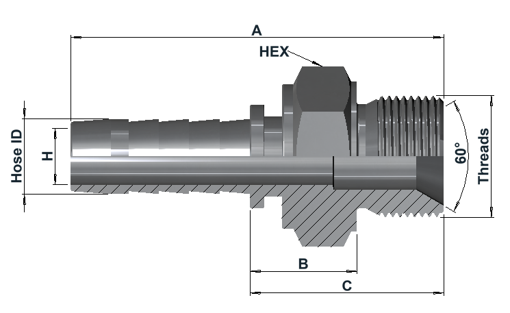 Group 0200 BSPP Male 60° Internal Cone dimensional drawing