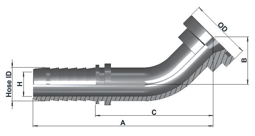 Group 2845 SAE 6000 Flange 45° dimensional drawing