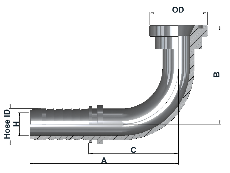 Group 2890 SAE 6000 Flange 90° dimensional drawing