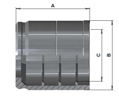 Group 4101 crimp sleeve dimensional drawing with A, B and C references