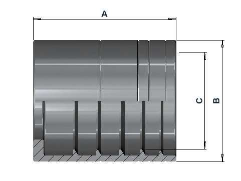 Group 4300 crimp sleeve dimensional drawing with A, B and C references