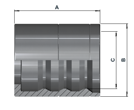 Group 4607 crimp sleeve dimensional drawing with A, B and C references