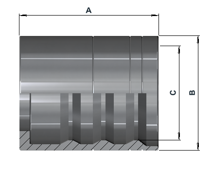 Group 4608 crimp sleeve dimensional drawing with A, B and C references