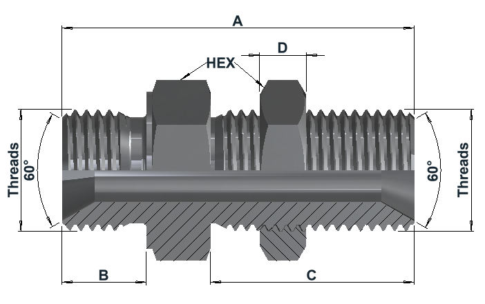 5600 10K BSPP Male, Bulkhead Union dimensional drawing