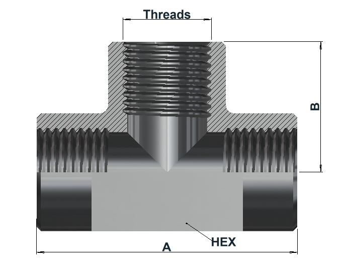 6330 10K BSPP Female Fixed, Tee dimensional drawing