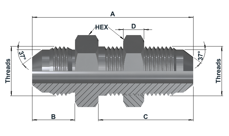 8310 10K JIC 37° Male, Bulkhead Union dimensional drawing