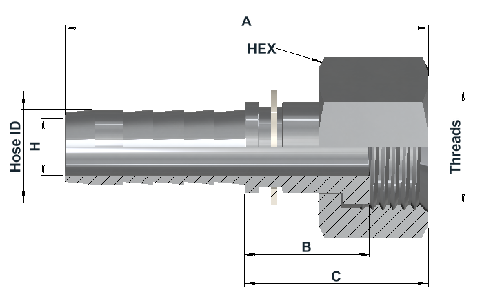 Group CO200 CO2 Female Swivel dimensional drawing