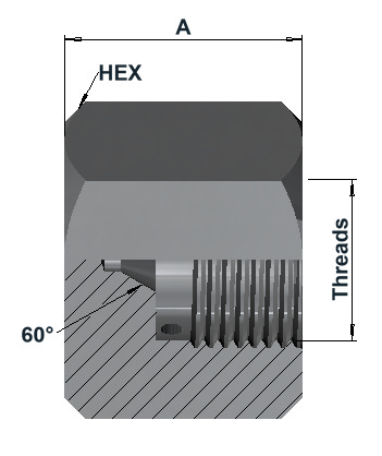 HF 60K High Pressure Female Cap dimensional drawing