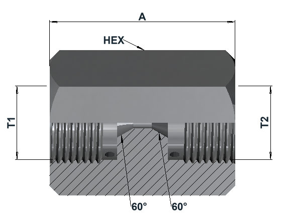 HF-HF 60K High Pressure Female / Female dimensional drawing