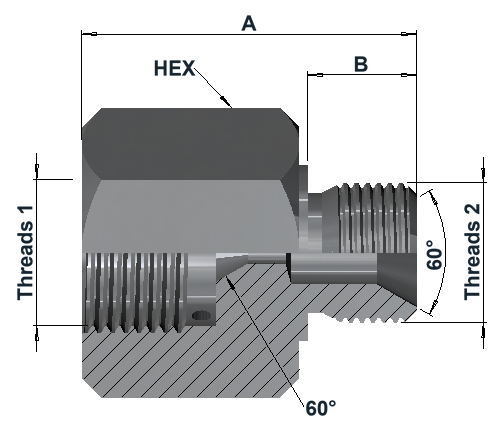 HF5500 15K High Pressure Female × BSPP Male dimensional drawing