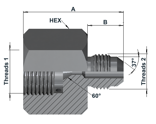 HF8300 15K High Pressure Female × JIC 37° Male dimensional drawing