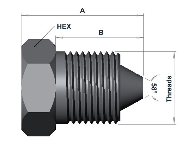 HMF 60K High Pressure Male Fixed Plug dimensional drawing