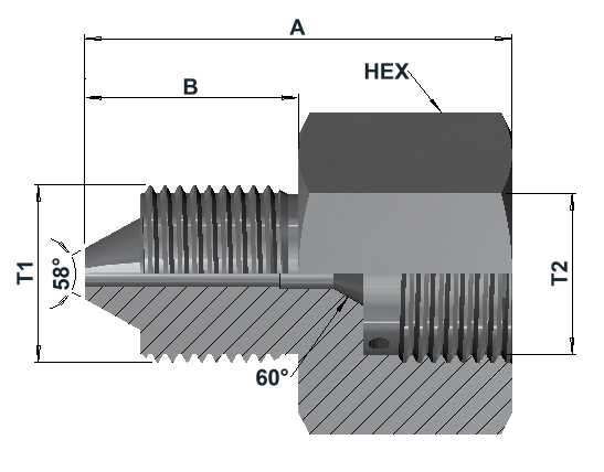 HMF-HF 60K High Pressure Male Fixed / Female dimensional drawing