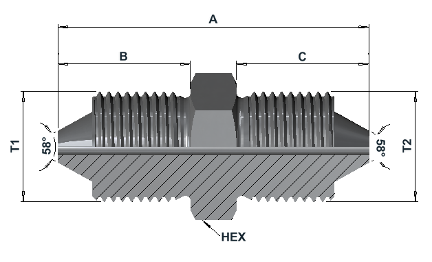 HMF-HMF 60K High Pressure Male Fixed / Male Fixed dimensional drawing