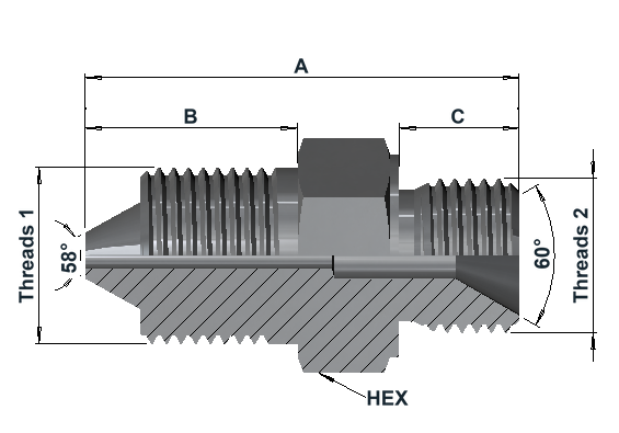 HMF5500 15K High Pressure Male Fixed × BSP Male dimensional drawing