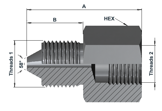 HMF6300 15K High Pressure Male Fixed × BSP Female Fixed dimensional drawing