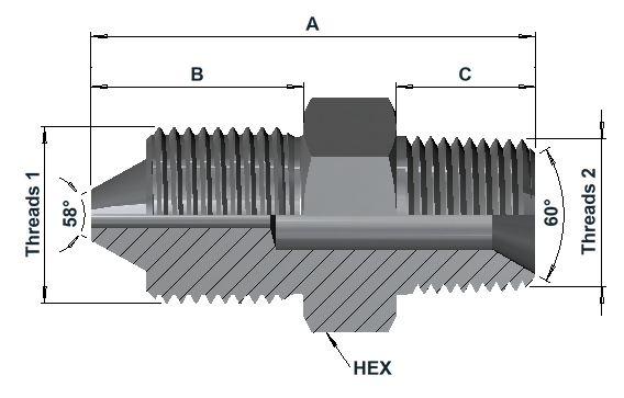 HMF9300 15K High Pressure Male Fixed × NPT Male dimensional drawing