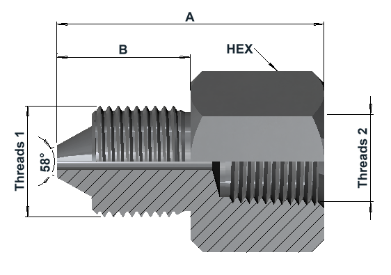HMF9500 15K High Pressure Male Fixed × NPT Female dimensional drawing