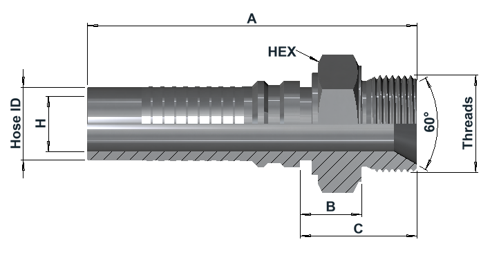 Group IL0200 BSPP Male 60° Internal Cone dimensional drawing