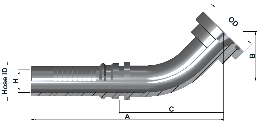 Group IL2845 SAE 6000 Flange 45° dimensional drawing