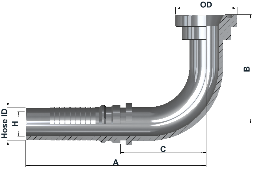 Group IL2890 SAE 6000 Flange 90° dimensional drawing