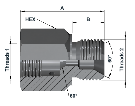 MF5500 15K Medium Pressure Female × BSPP Male dimensional drawing