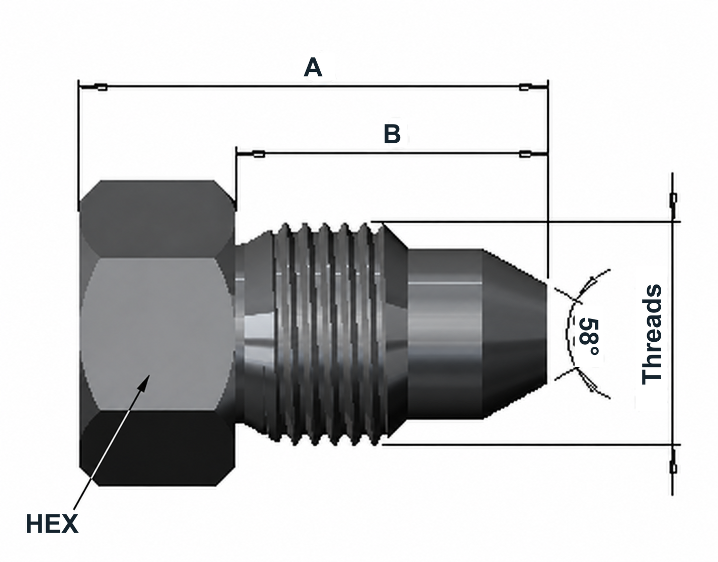 MMF 20K Medium Pressure Male Fixed Plug dimensional drawing