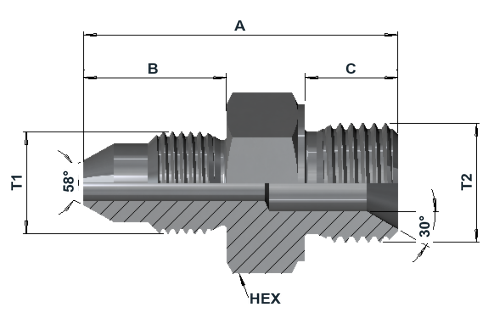 MMF5500 15K Medium Pressure Male Fixed × BSP Male dimensional drawing
