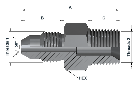 MMF9300 15K Medium Pressure Male Fixed × NPT Male dimensional drawing