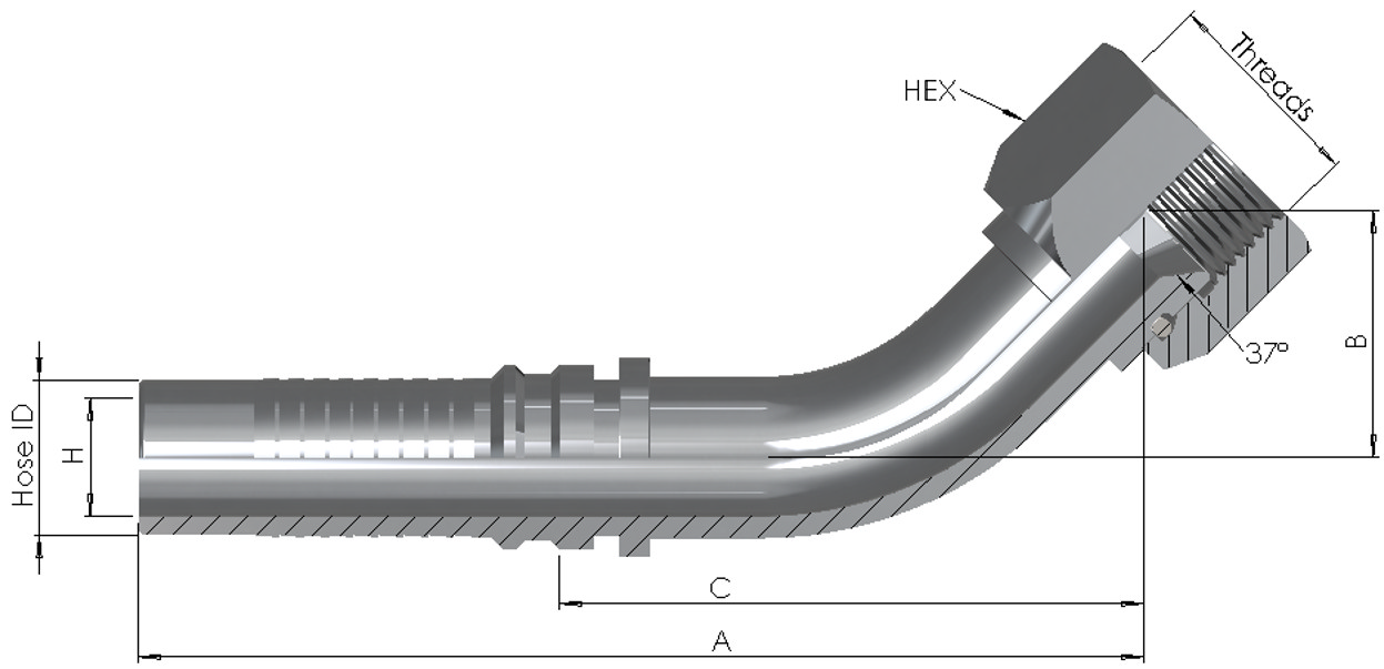 Interlock Hose End x JIC Female 45°