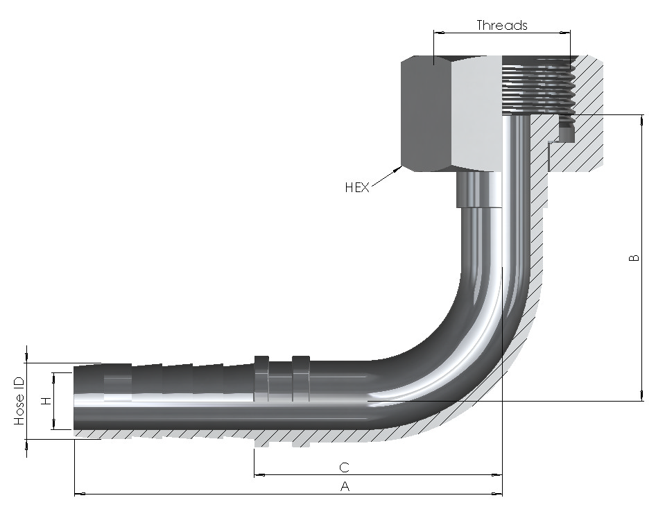 Hose End x N2 Female Swivel 90°